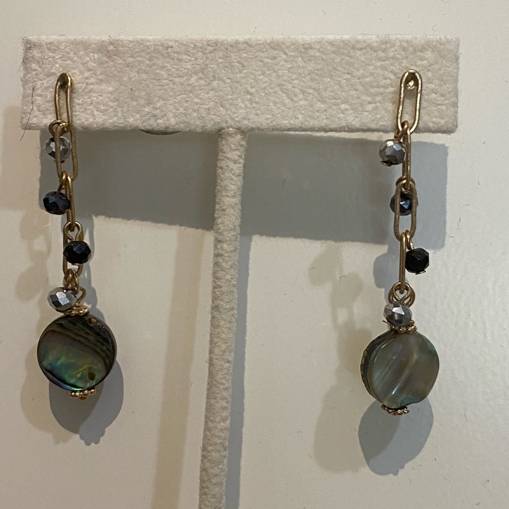 Abalone, black onyx, pyrite earrings